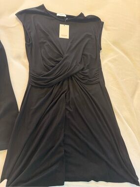 Black Twist-Front Midi Dress